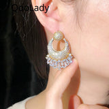 18k Micro Pave Full CZ Stone Round Dangle Earrings for Women