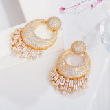 18k Micro Pave Full CZ Stone Round Dangle Earrings for Women