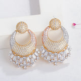 18k Micro Pave Full CZ Stone Round Dangle Earrings for Women