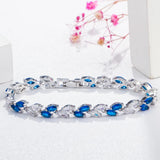 QooLady Purple Pink CZ Stone Mix Leaf Charm Bracelet Bangle for Women S025