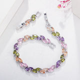 QooLady Purple Pink CZ Stone Mix Leaf Charm Bracelet Bangle for Women S025