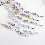 QooLady Purple Pink CZ Stone Mix Leaf Charm Bracelet Bangle for Women S025