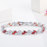 QooLady Purple Pink CZ Stone Mix Leaf Charm Bracelet Bangle for Women S025