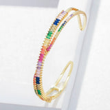 Colorful CZ Baguette Stone X Cross Bangle Bracelet K006