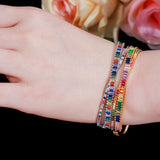 Colorful CZ Baguette Stone X Cross Bangle Bracelet K006