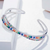 Colorful CZ Baguette Stone X Cross Bangle Bracelet K006