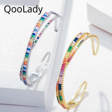 Colorful CZ Baguette Stone X Cross Bangle Bracelet K006
