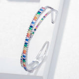 Colorful CZ Baguette Stone X Cross Bangle Bracelet K006