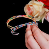 Colorful CZ Baguette Stone X Cross Bangle Bracelet K006