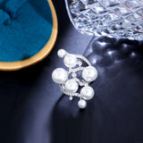 Pearls Charm CZ Silver Open Resizable Rings Women Wedding Bands
