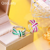 Green Red CZ Adjustable Size Open Finger Ring for Women F091