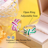 Green Red CZ Adjustable Size Open Finger Ring for Women F091