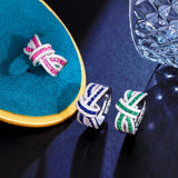 Green Red CZ Adjustable Size Open Finger Ring for Women F091