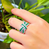 Green Red CZ Adjustable Size Open Finger Ring for Women F091