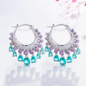 Tassel Circle Purple CZ Crystal Hoop Earrings for Women Bridal Jewelry