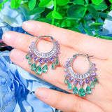 Tassel Circle Purple CZ Crystal Hoop Earrings for Women Bridal Jewelry