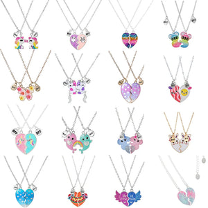 2Pack Kids BFF Necklace Set Unicorn Cat Bear Heart Pendant Friendship Jewelry