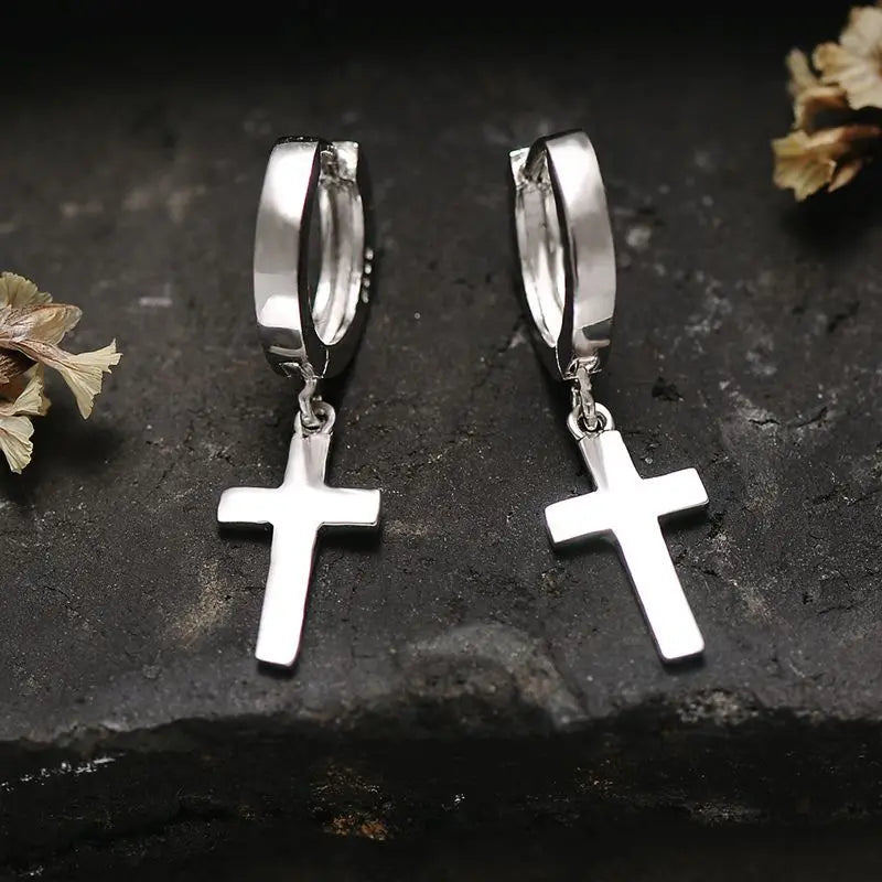 925 Silver Cross Ear Pendant Earrings