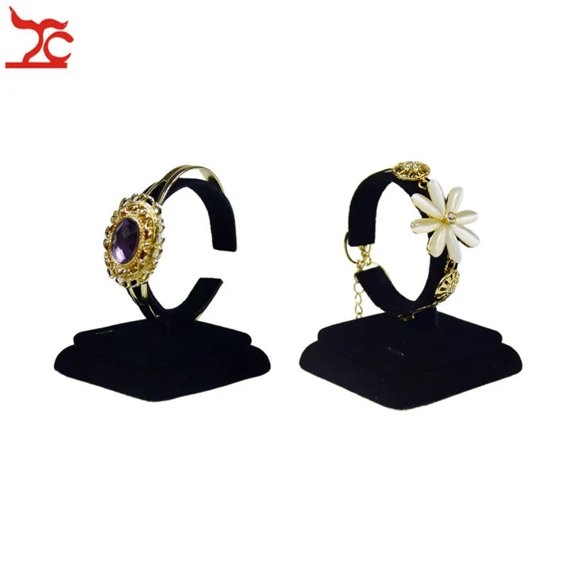 Red Velvet Bracelet Chain Display Rack Wooden Bangle Watch Stand