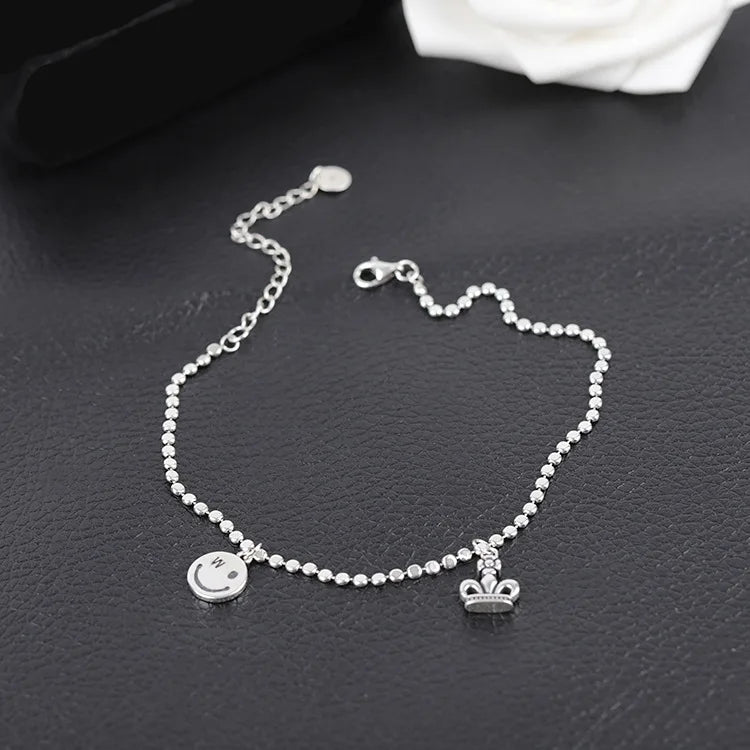 925 Silver Crown Pendant Anklet for Women