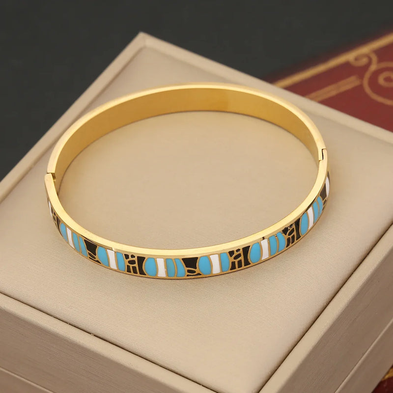 Colorful Stainless Steel Evil Eye Enamel Bangle Bracelet