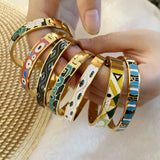 Colorful Stainless Steel Evil Eye Enamel Bangle Bracelet