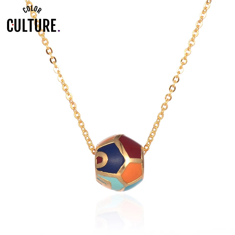 Women Costume Gilded Ball Jewelry Enamel Bead Necklace