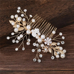 Bridal Tiara Hair Combs Golden Leaf Flower Hair Pin