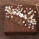 Bridal Tiara Hair Combs Golden Leaf Flower Hair Pin