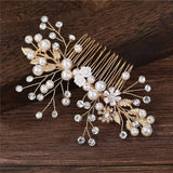 Bridal Tiara Hair Combs Golden Leaf Flower Hair Pin