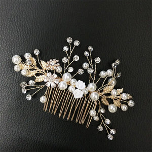 Bridal Tiara Hair Combs Golden Leaf Flower Hair Pin