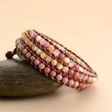 Bohemian Leather Wrap Bracelet with Natural Stones