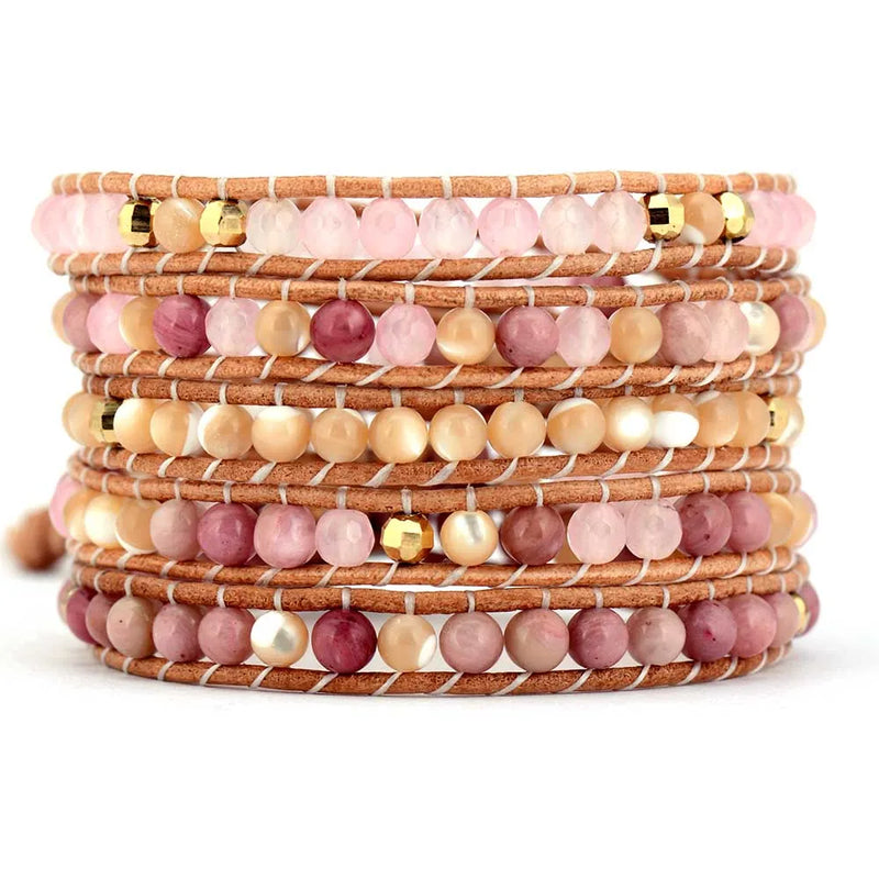 Bohemian Leather Wrap Bracelet with Natural Stones