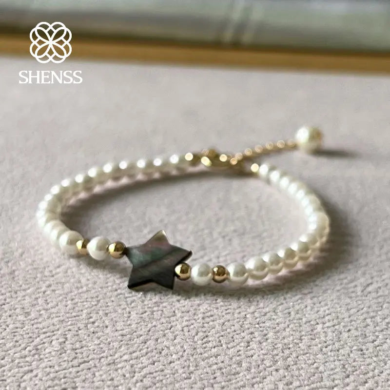 Shell Pearl Star Bracelet 4mm with Extension Chain