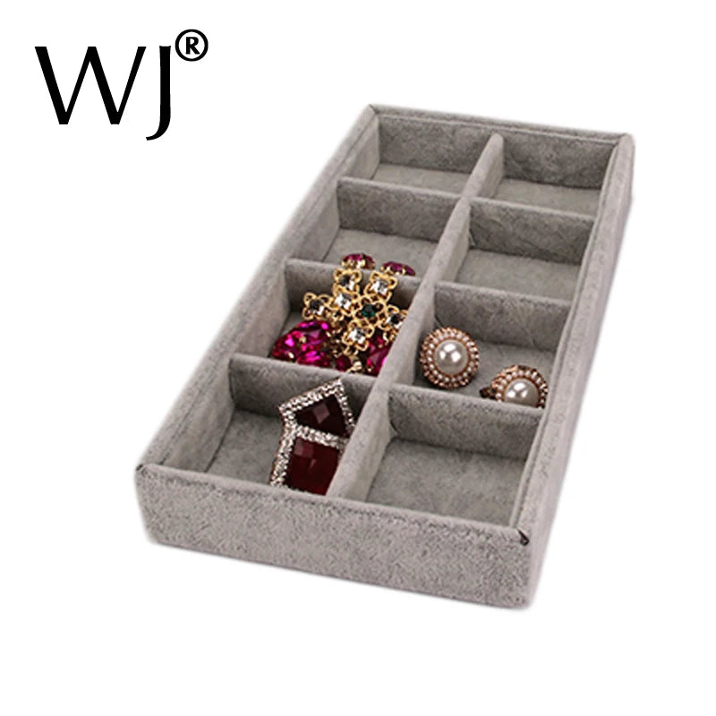 Velvet Jewelry Display Tray 8 Grids Rings Bracelet Earrings Holder Storage Box