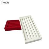 Wooden Ring Bar Jewelry Display Case Red Velvet Earring Storage Box
