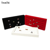 Wooden Ring Bar Jewelry Display Case Red Velvet Earring Storage Box