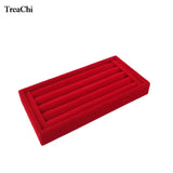 Wooden Ring Bar Jewelry Display Case Red Velvet Earring Storage Box