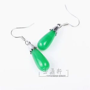 Natural Green Jade Drops Love Malay Jade Earrings