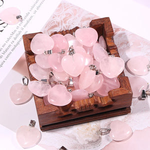 Quartz Crystal Heart Stone Pendant Pink Necklace Charm Lot 30pcs 20mm