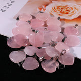 Quartz Crystal Heart Stone Pendant Pink Necklace Charm Lot 30pcs 20mm