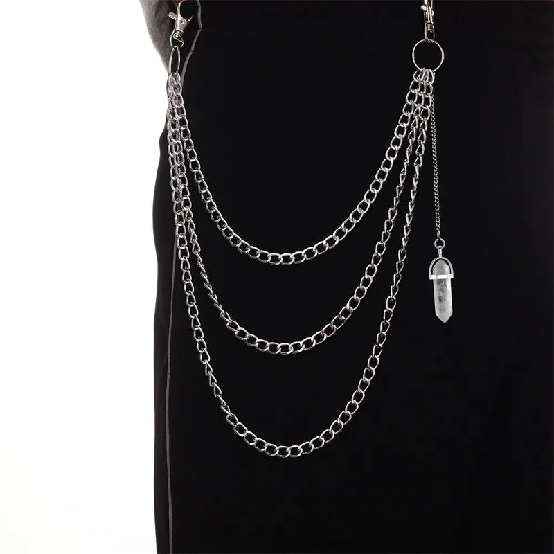 Quartz Crystal Pendant Pants Chain for Women Girls Punk Keychains Belt