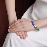 Sterling Silver Cloisonne Lotus Carp Bracelet