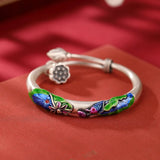 Sterling Silver Cloisonne Lotus Carp Bracelet