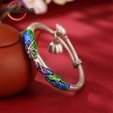 Sterling Silver Cloisonne Lotus Carp Bracelet
