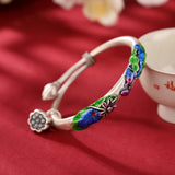 Sterling Silver Cloisonne Lotus Carp Bracelet