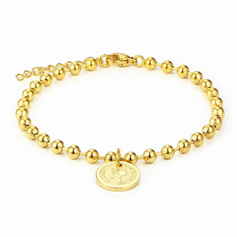 Queen Elizabeth ii Portrait Coin Bracelet Stainless Steel Jewelry