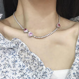 Queen Heart Chocker Necklace 925 Silver Zircon Women Engagement Jewelry