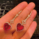 Queen Heart Lab Ruby Earrings 925 Sterling Silver Dangle Earrings