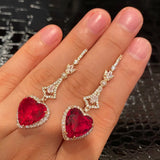Queen Heart Lab Ruby Earrings 925 Sterling Silver Dangle Earrings